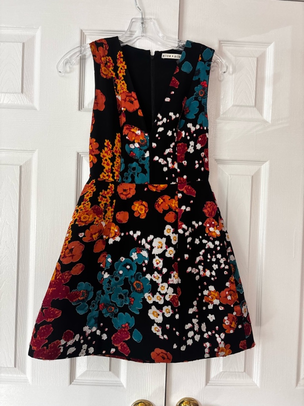 Alice + Olivia Black Floral Fit & Flare Dress women’s size 0